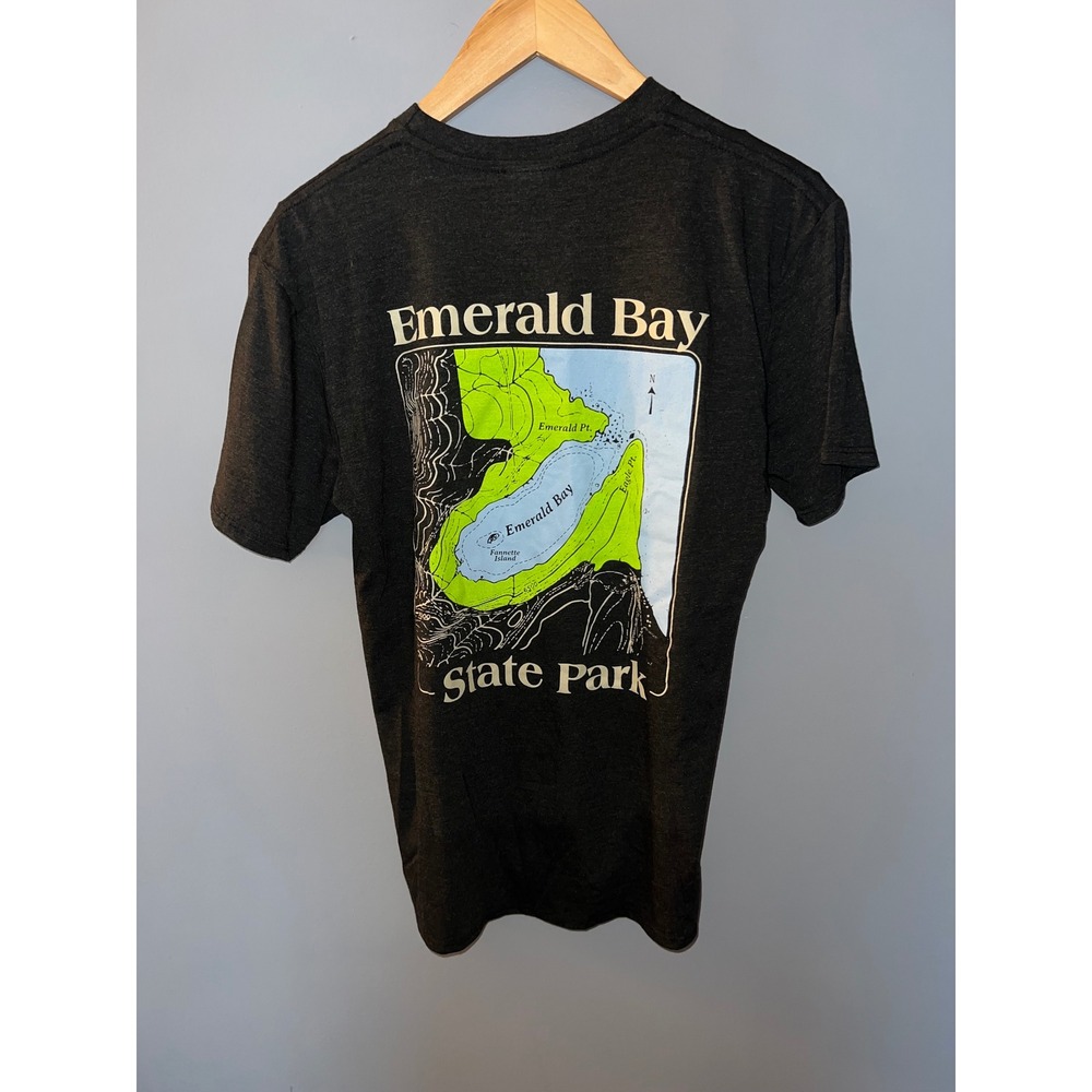 Where I'm From Emerald Bay State Park Map Graphic T-Shirt Charcoal Small NWT